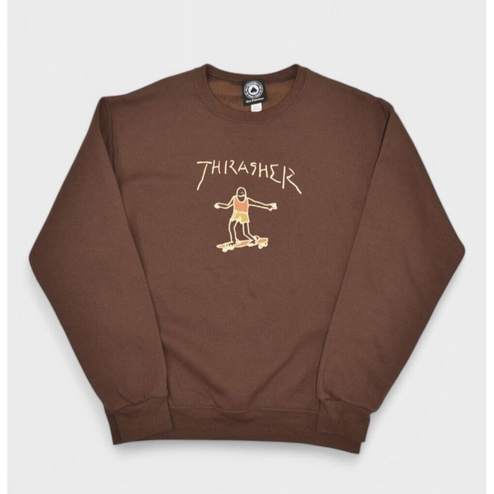 Thrasher Sweatshirt Mens Small Brown Crewneck Skateboard Magazine Spell Out